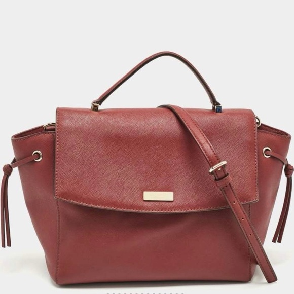 Kate Spade Maroon Leather Way Lilah Top Handle Bag, Card Holder, Dust Bag - Picture 12 of 15